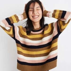 Madewell Multicolor Striped Sweater - Brown, Pink, Yellow